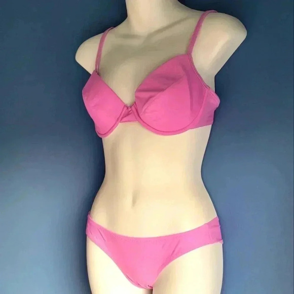 Le Redoute Electric Pink Bikini Swimsuit Top Size 36 Bottom Size 6 - Picture 3 of 7